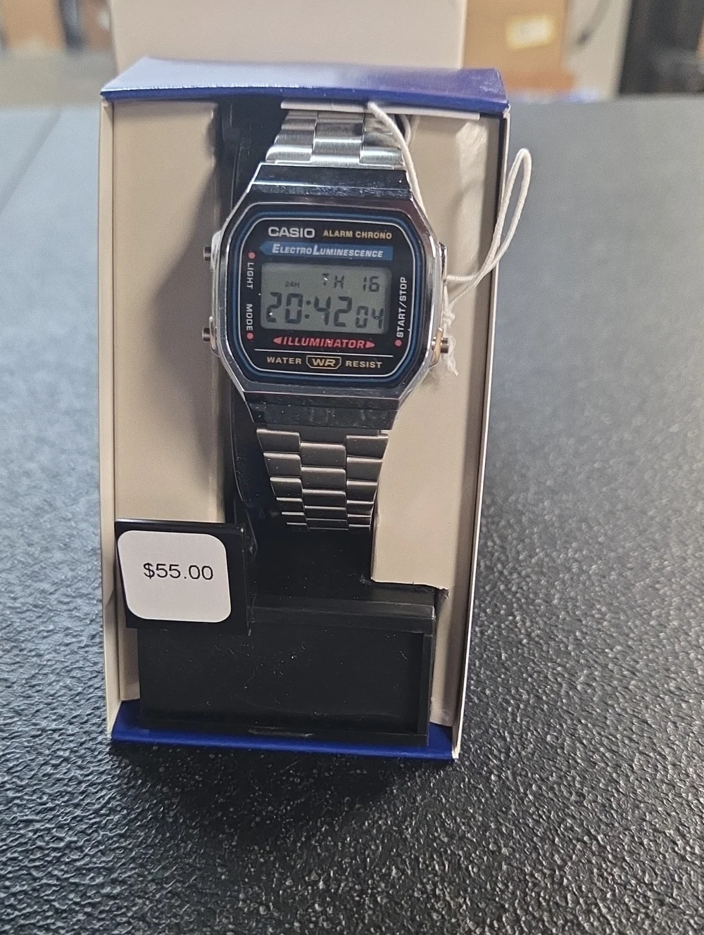 Casio Silver Digital Illuminator Watch with Black Dial Accents